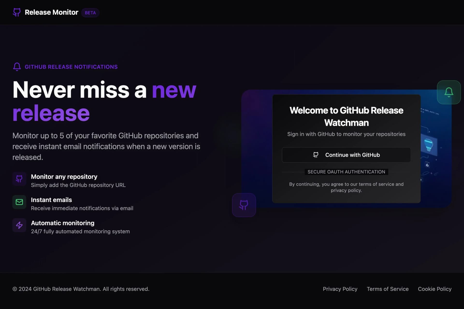 Screenshot di GitHub Release Watchman